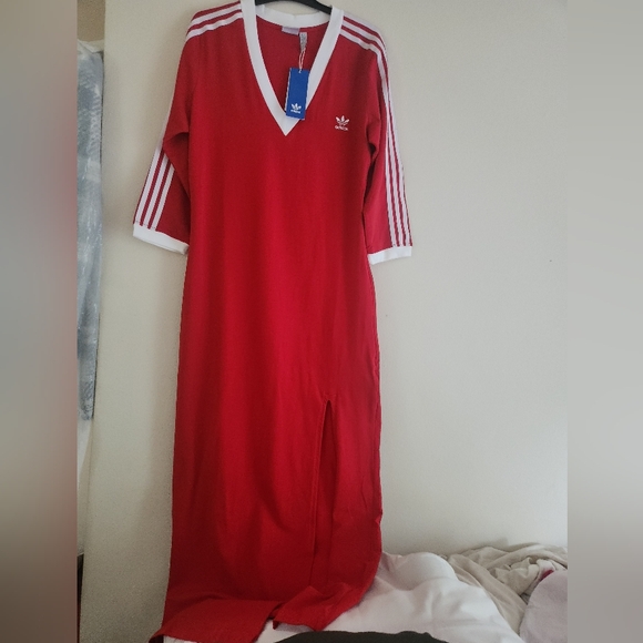 Adidas Maxi Dress red w/ tri-stripes BNWT!!! - Picture 10 of 15